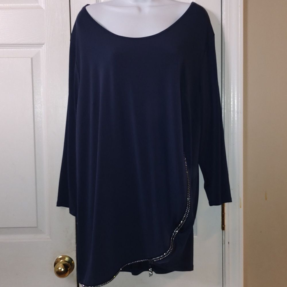 JM Collection navy blue tunic with working zipper embellishment Sz 3X